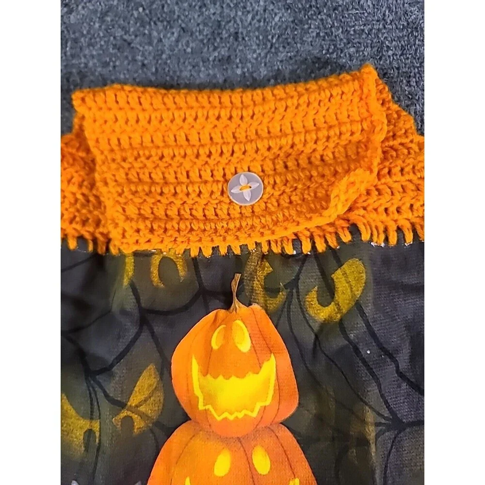 NEW  Handmade Crochet Halloween Kitchen Oven Door Hanging Towel Pumpkin Cat
